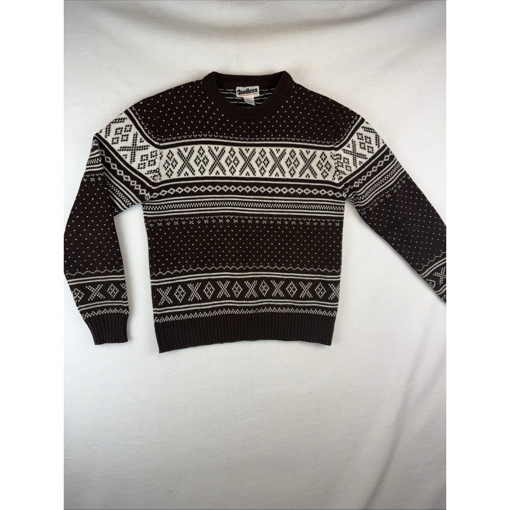 Vintage Bradlees Sweater Womens Large Fair Isle Brown Nordic Crew Neck READ